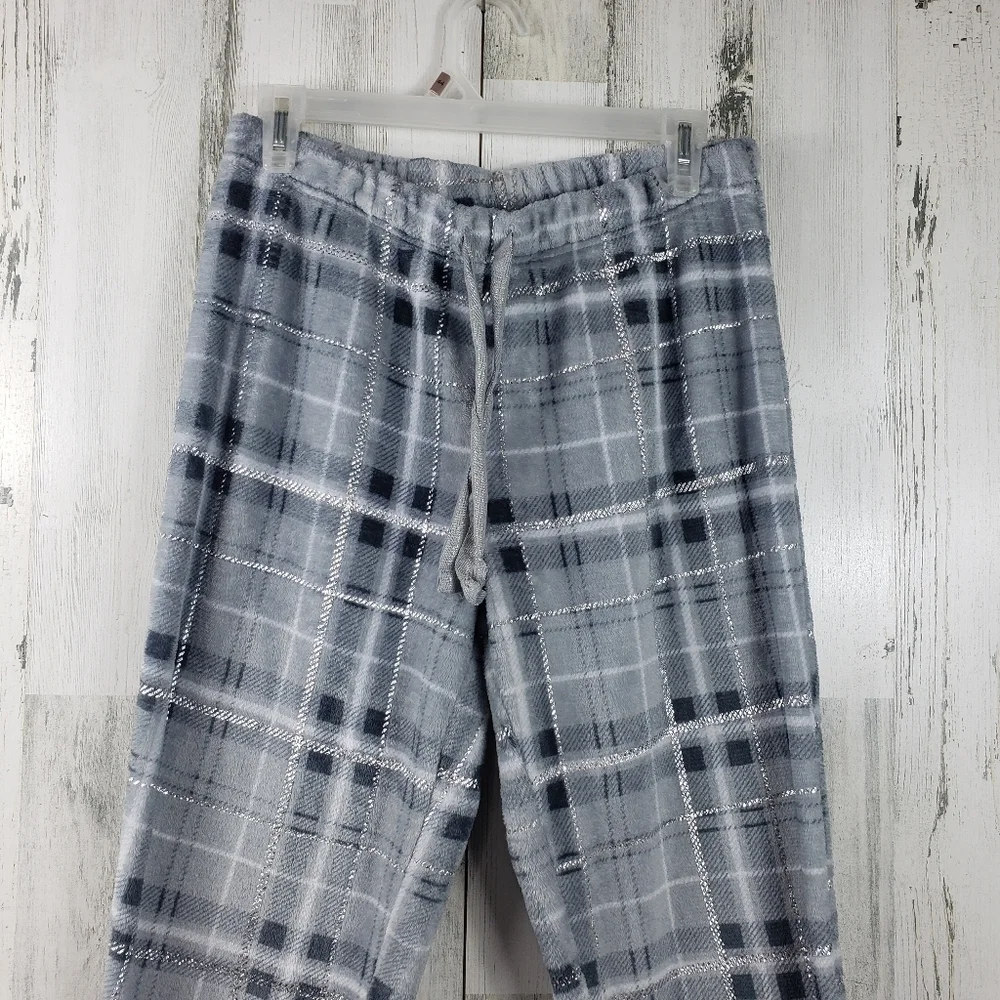 secret treasures gray silver sparkle fleece pajama pants women's size S